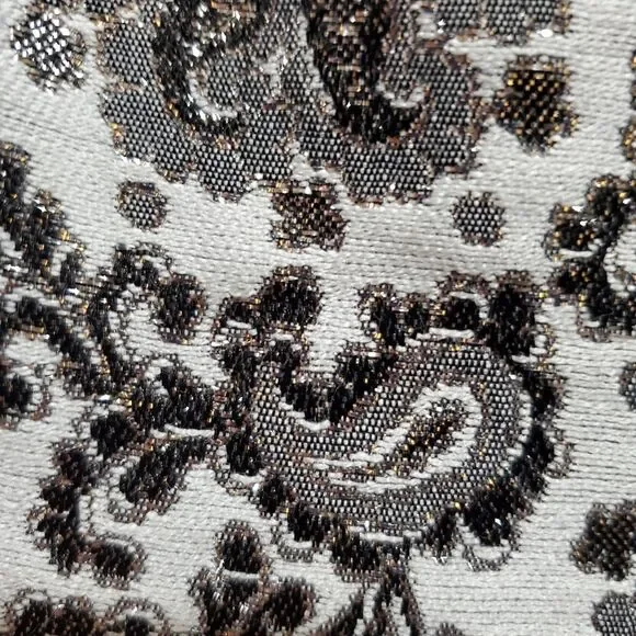 Vintage Rose Dirndl Metallic Floral Paisley Sleeveless Maxi Dress Gown Bridgeton